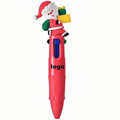 Festive Christmas Mini 4-Color Cartoon Ballpoint Pen Set
