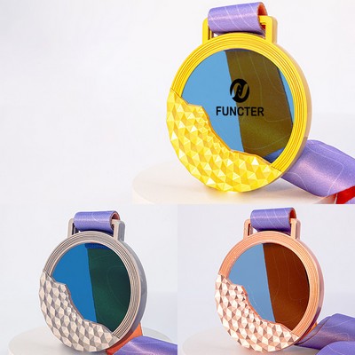 Geometric Blue Crystal Award Medal