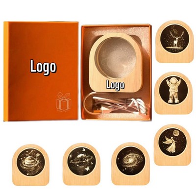 3D Crystal Ball LED Night Light with Wooden Base Creative Table Lamp