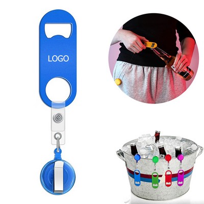 Retractable Bottle Opener Bartender w/Round Badge Reel Clips Holder