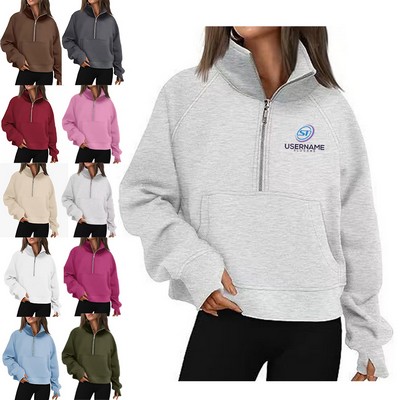 Womens Half Zip Cropped Pullover Fleece Sweatshirts