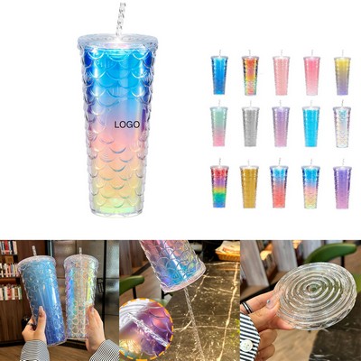 24oz Double-Layer Acrylic Tumbler with Fish Scale Design