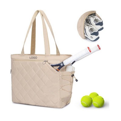 Quilted Tennis & Pickleball Tote Bag Lightweight Waterproof with Extra Large Shoe Compartment