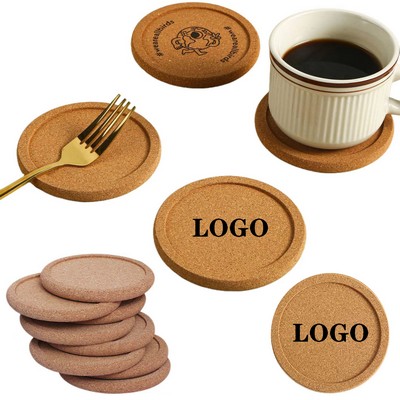 3.9" Cork Coaster With Lip For Drinks Absorbent Round Cupmat
