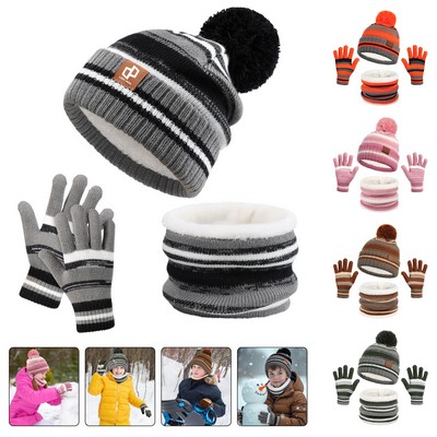 Kids Winter Beanie Hat Scarf Gloves Set
