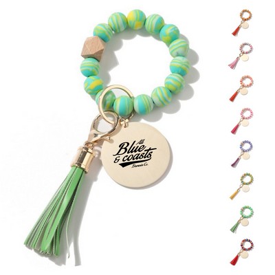 Wood Bead Bracelet Keychain