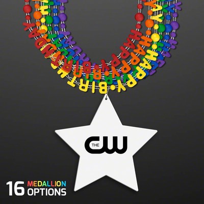 Happy Birthday Party Beads Necklaces with Star Medallion (NON-Light Up) - PRINTED
