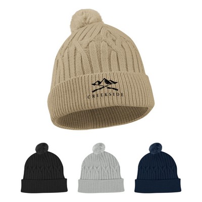 Courtney Cable Knit rPET Pom Beanie