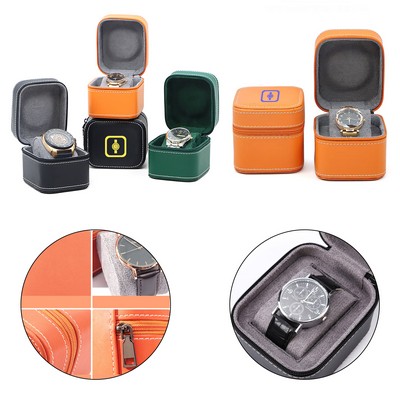 Single Zipper PU Leather Watch Travel Case