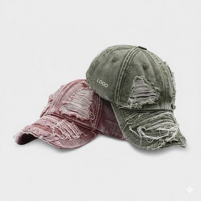 Vintage Distressed Washed Denim Baseball Cap Soft Top Unstructured Dad Hat Retro Sun-Faded
