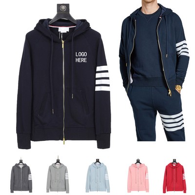 Unisex Zip-Up Hoodie With Contrast Side Stripes