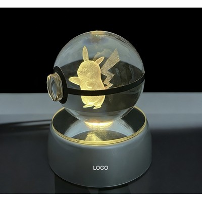 3D Laser-Engraved Crystal Ball Ornament Luminous Anime-Themed LED Sphere Premium Crystal 3D Figurine