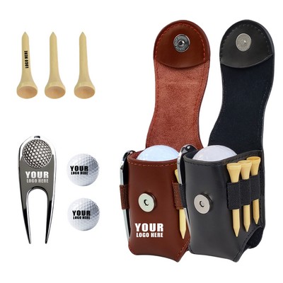 PU Leather Golf Ball Pouch Set
