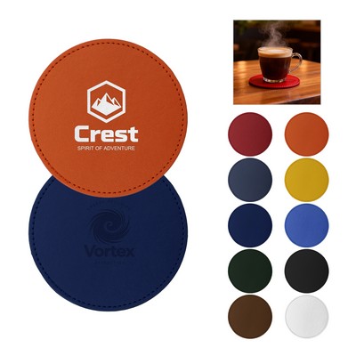 4" Round Hard PU Leather Coaster For Drinks