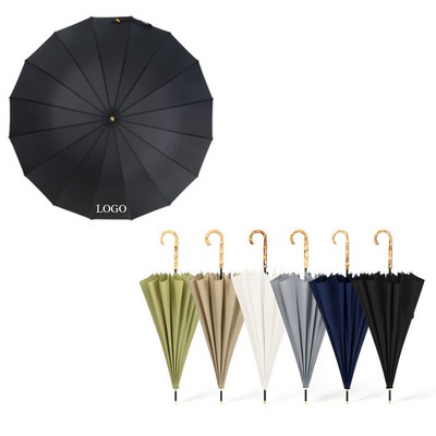16 Ribs Straight Umbrella With Bamboo Handle