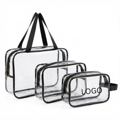 3-Piece Clear PVC Travel Toiletry Bag Set