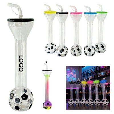 20 Oz Soccer Shaped World Yard Cup With Straw And Lid
