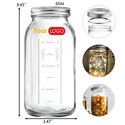 64oz Wide Mouth Mason Jar with Scale Mark & Sealed Lid