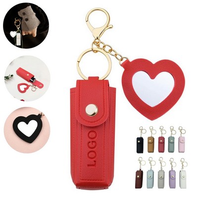Leather Lipstick Holder Keychain With Mirror