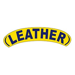 "LEATHER" Navy Blue/Yellow Arched Slogan Vinyl Sticker