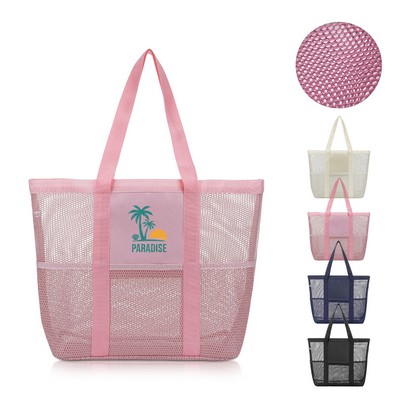 Large Rip-Stop Multi-Pocket Mesh Beach Tote