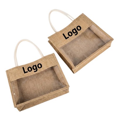 Medium Jute Tote Bag With Clear Window