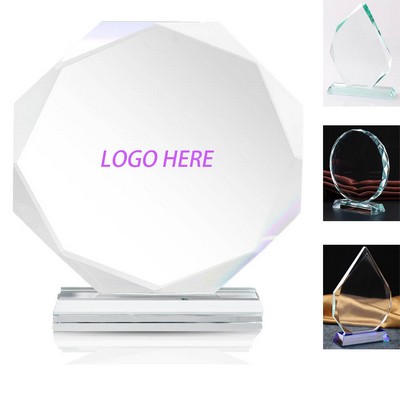 Round Faceted Crystal Award With Clear Pedestal Base