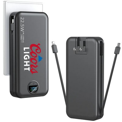 10000mAh AC Plug Wall Charger Built-in 2 Wire 22.5W Fast Charging Power Bank