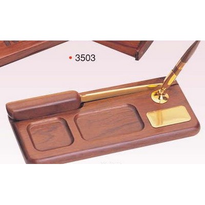 Wood Tray w/Pen Holder & Letter Opener