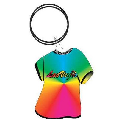 Vegas w/Poker Chip T-Shirt Key Chain w/Clear Mirrored Back (4")