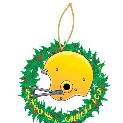 Football Helmet & Wreath Ornament w/ Clear Mirrored Back (12 Square Inch)