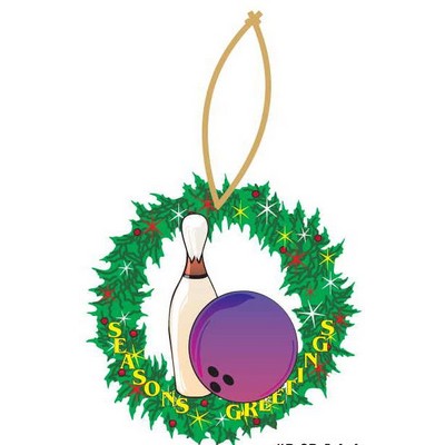 Bowling Pin & Ball Promotional Wreath Ornament w/ Black Back (6 Square Inch)
