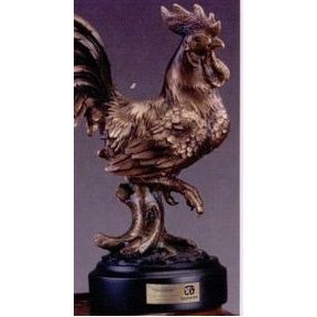 Rooster On Tree Stump Trophy w/Round Base (6.5"x8.5")