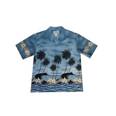 Blue Hawaiian Shirt - 100% Cotton Poplin Tropical Print w/ Coconut Buttons (S - 3XL in-stock)