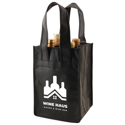 Premium Non-Woven Polypropylene 4-Bottle Wine Tote Bag (7"x7"x11")