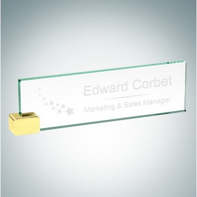 Jade Glass Nameplate w/ Rectangle Brass Holder