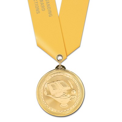 Lamp of Learning Brite Laser Medal w/Satin Neck Ribbon (2")