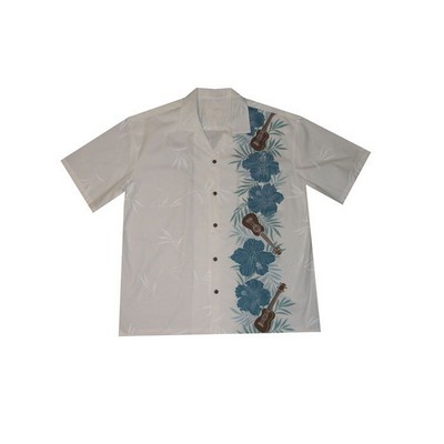 Hawaiian Vertical Print Shirt (S - 3XL) - 100% Cotton Poplin Tropical Flowers w/ Coconut Buttons
