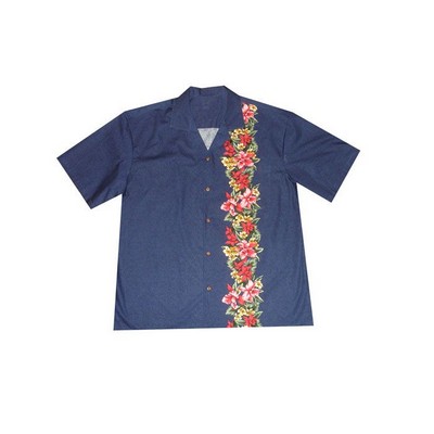 Hawaiian Vertical Print Shirt (S - 3XL) - 100% Cotton Poplin Tropical Flowers w/ Coconut Buttons