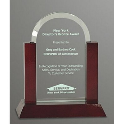 7" Premier Arched Glass Award w/Mahogany Base