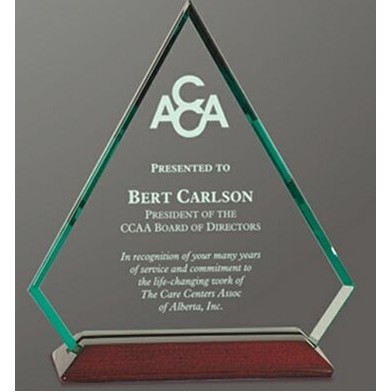 8" Jade Glass Diamond Award w/Piano Finish Base