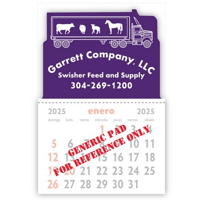 Designer Shaped Kwik-Stik Smooth Vinyl Spanish Calendar w/ Semi Truck Top