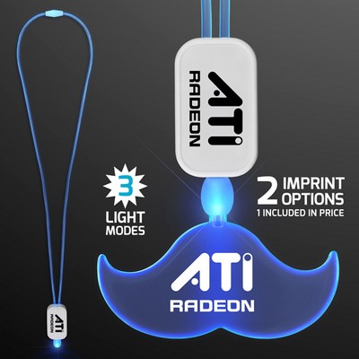 Neon Look Blue LED Cool Lanyards with Acrylic Mustache Pendants  - PRINTED
