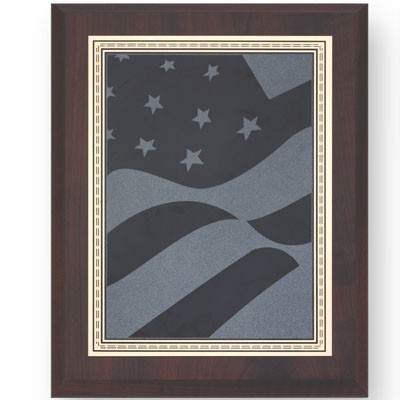 Walnut Finish Plaque w/American Flag Screened Plate (8"x 10")