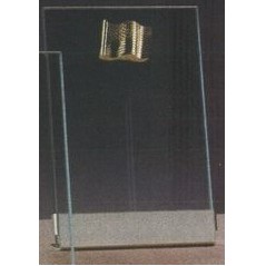 Clear Glass Plaque Award w/Gold Flag Accent, Gold Plastic Mounts & Base (6"x8.5")