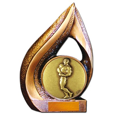 Stock 9" Flame Trophy with 2" Body Building Coin and Engraving Plate