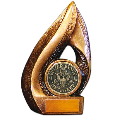 Stock Flame 7" Trophy with 2" US Air Force Coin, Engraving Plate