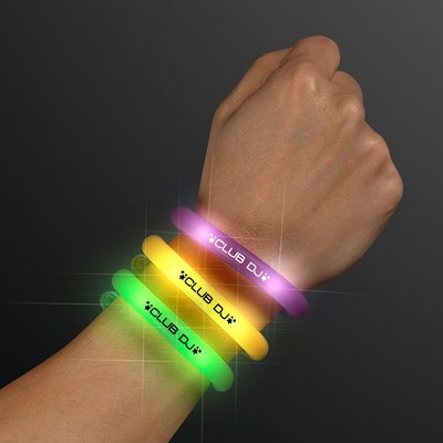 LED Mardi Gras Flash Bracelets, Assorted Purple, Green & Gold - PRINTED