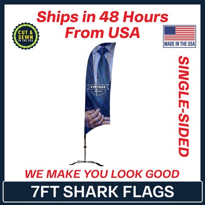 7' Shark Flag - Single Sided w/ Black X Base - Made in the USA