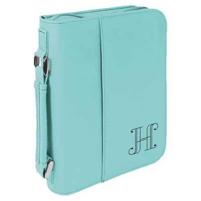 Book Cover with Handle & Zipper, Teal Faux Leather, 6 3/4" x 9 1/4"